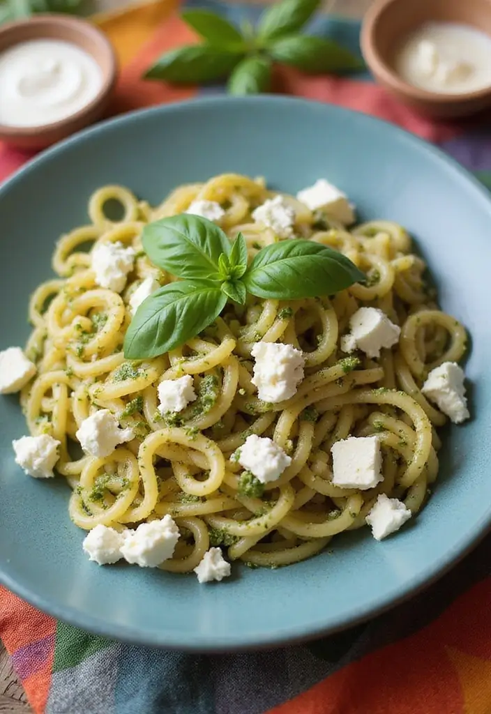 25 Cottage Cheese Mediterranean Recipes High in Protein - 20. Cottage Cheese and Pesto Pasta