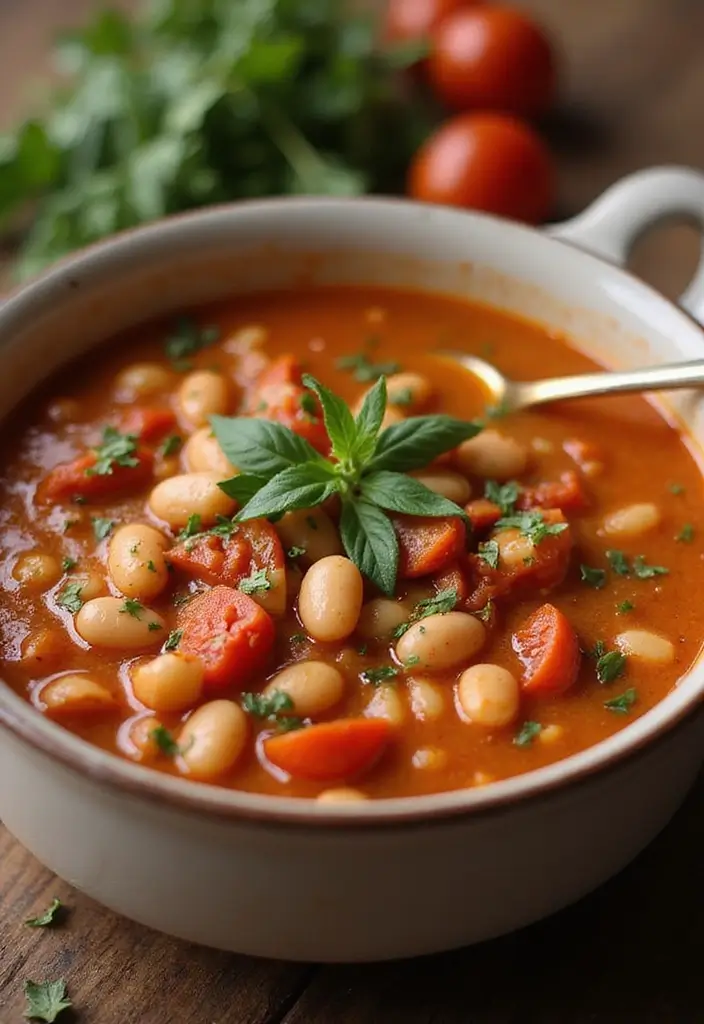 25 Cozy Mediterranean Diet Soup Recipes for Crock Pot Lovers - 16. Tuscan Tomato and Bean Soup