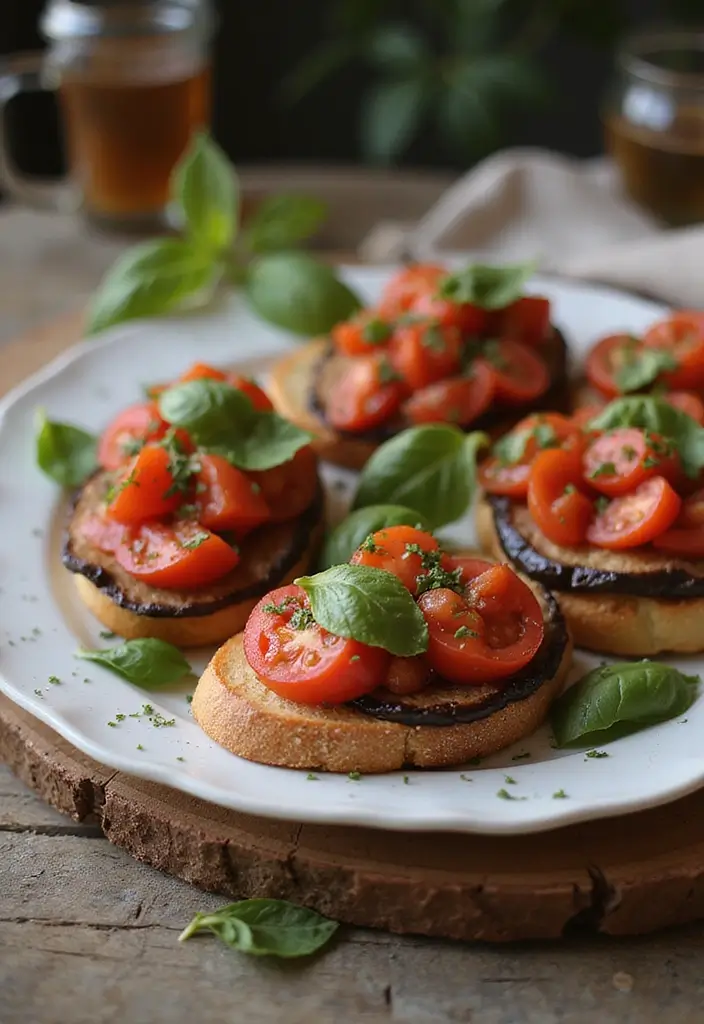 25 Healthy Mediterranean Breakfast Recipes for Busy Mornings - 24. Eggplant and Tomato Bruschetta