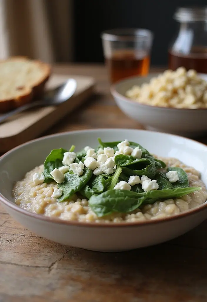 25 Healthy Mediterranean Breakfast Recipes for Busy Mornings - 25. Savory Oatmeal with Feta and Spinach
