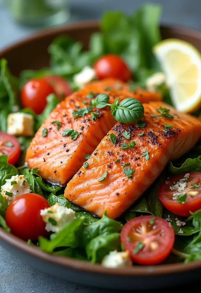 25 Low-Cal Mediterranean Recipes for Light Dinners - 18. Greek Salad with Grilled Salmon