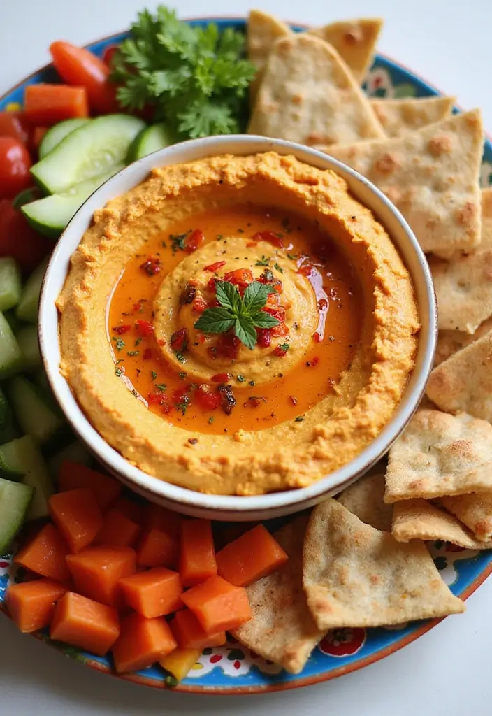 25 Low-Cal Mediterranean Recipes for Light Dinners - 19. Roasted Red Pepper and Hummus Dip