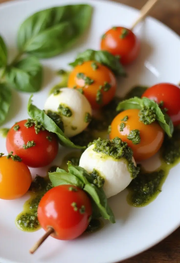 25 Low-Cal Mediterranean Recipes for Light Dinners - 23. Caprese Skewers with Pesto