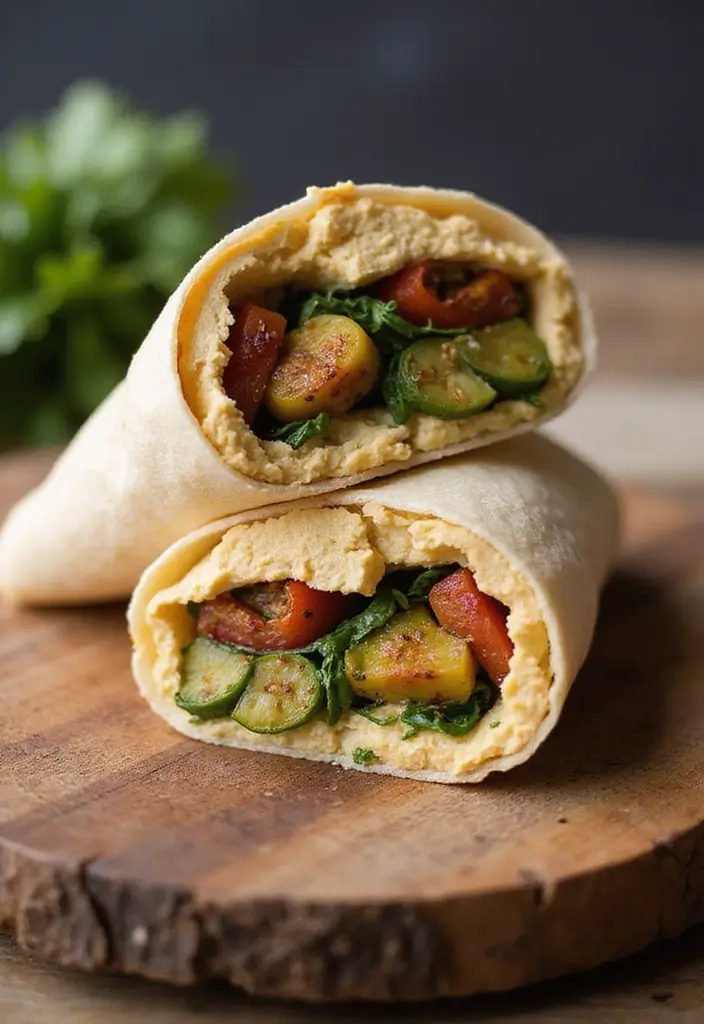 25 Low-Cal Mediterranean Recipes for Light Dinners - 9. Roasted Vegetable and Hummus Wraps