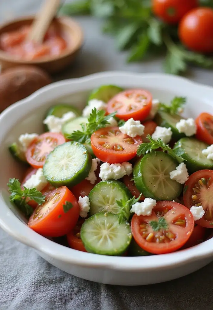 25 Mediterranean Diet Recipes on a Budget That Taste Incredible - 11. Tomato and Cucumber Salad with Feta