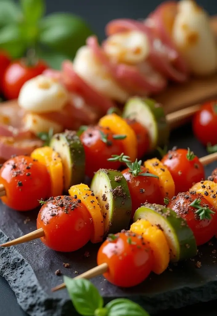 25 Mediterranean Diet Snack Recipes for Clean Eating - 22. Sweet and Savory Antipasto Skewers