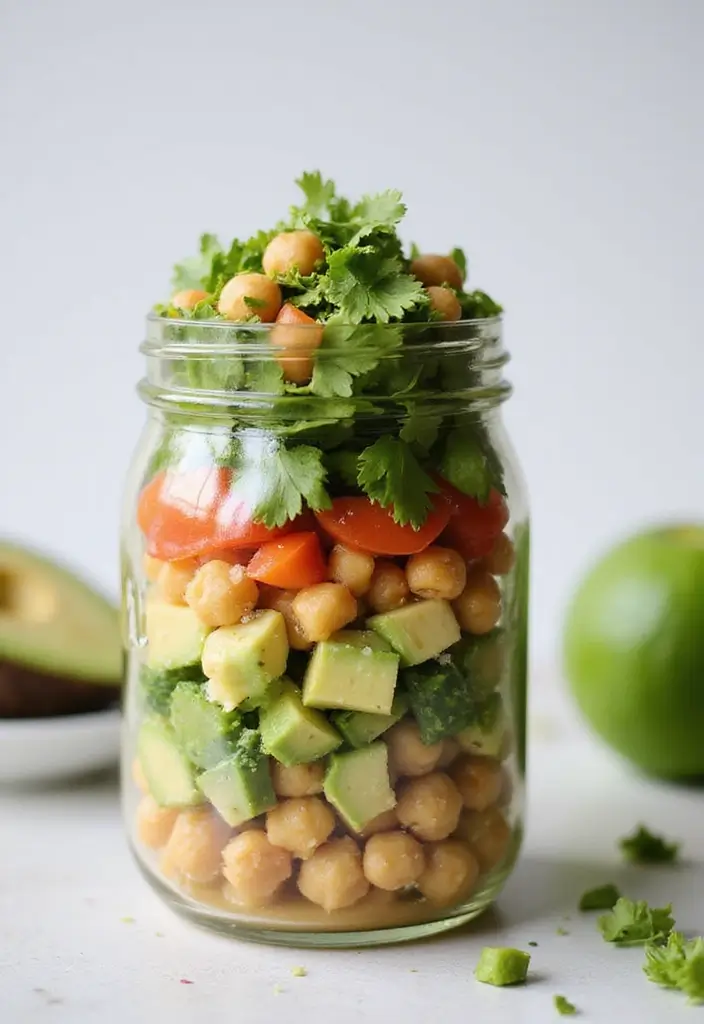 25 Mediterranean Salad in a Jar Recipes for Quick and Fresh Meals 64 25 Mediterranean Salad in a Jar Recipes for Quick and Fresh Meals - 12. Avocado and Chickpea Salad Jar
