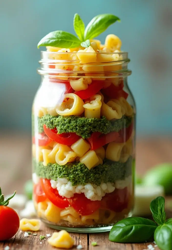 25 Mediterranean Salad in a Jar Recipes for Quick and Fresh Meals 78 25 Mediterranean Salad in a Jar Recipes for Quick and Fresh Meals - 14. Pesto Pasta Salad Jar