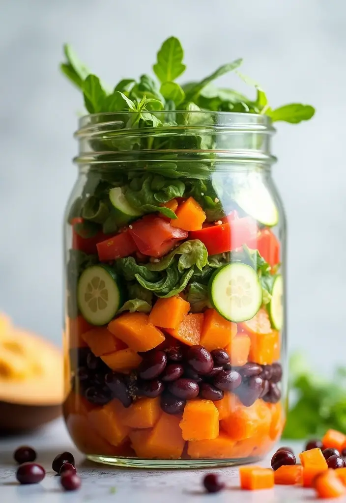 25 Mediterranean Salad in a Jar Recipes for Quick and Fresh Meals 85 25 Mediterranean Salad in a Jar Recipes for Quick and Fresh Meals - 15. Sweet Potato and Black Bean Salad Jar