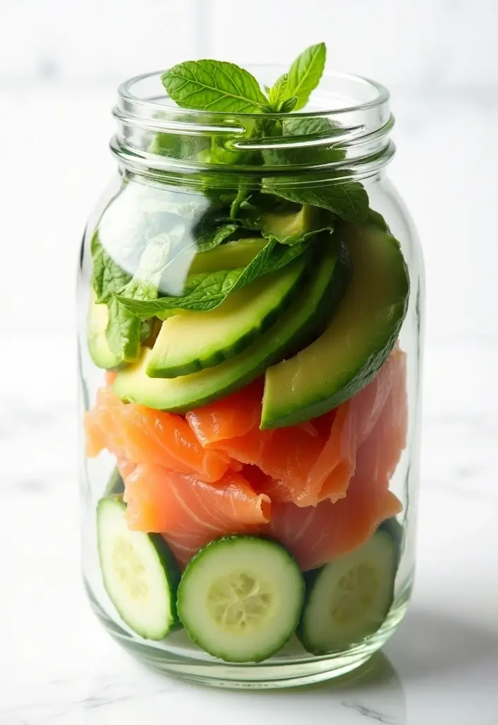 25 Mediterranean Salad in a Jar Recipes for Quick and Fresh Meals 90 25 Mediterranean Salad in a Jar Recipes for Quick and Fresh Meals - 16. Smoked Salmon and Avocado Salad Jar
