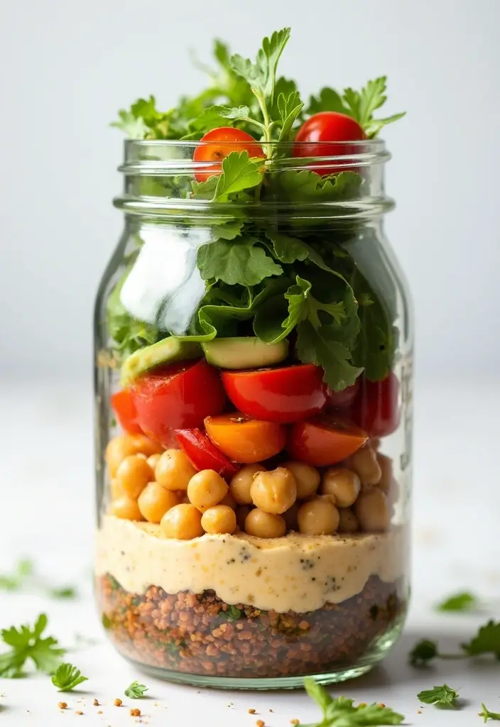 25 Mediterranean Salad in a Jar Recipes for Quick and Fresh Meals 117 25 Mediterranean Salad in a Jar Recipes for Quick and Fresh Meals - 21. Mediterranean Hummus Salad Jar