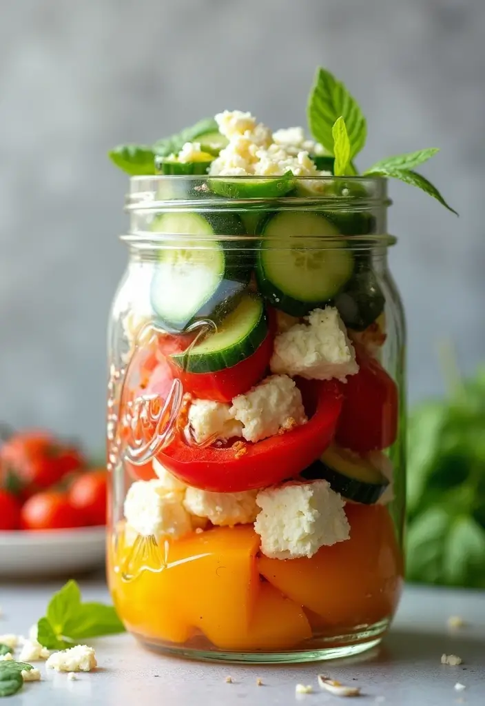 25 Mediterranean Salad in a Jar Recipes for Quick and Fresh Meals 125 25 Mediterranean Salad in a Jar Recipes for Quick and Fresh Meals - 23. Roasted Pepper and Feta Salad Jar