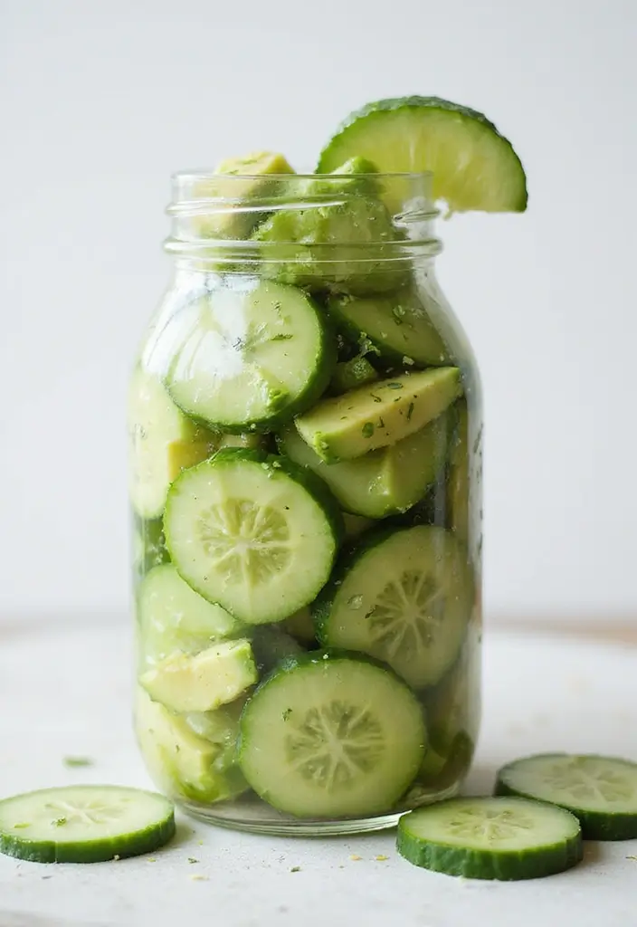 25 Mediterranean Salad in a Jar Recipes for Quick and Fresh Meals 44 25 Mediterranean Salad in a Jar Recipes for Quick and Fresh Meals - 8. Cucumber and Avocado Salad Jar