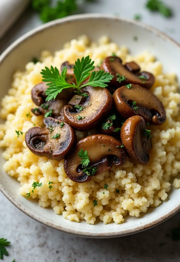 26 Mediterranean Diet Recipes Without Tomatoes (Still Delicious) - 16. Herbed Couscous with Mushrooms