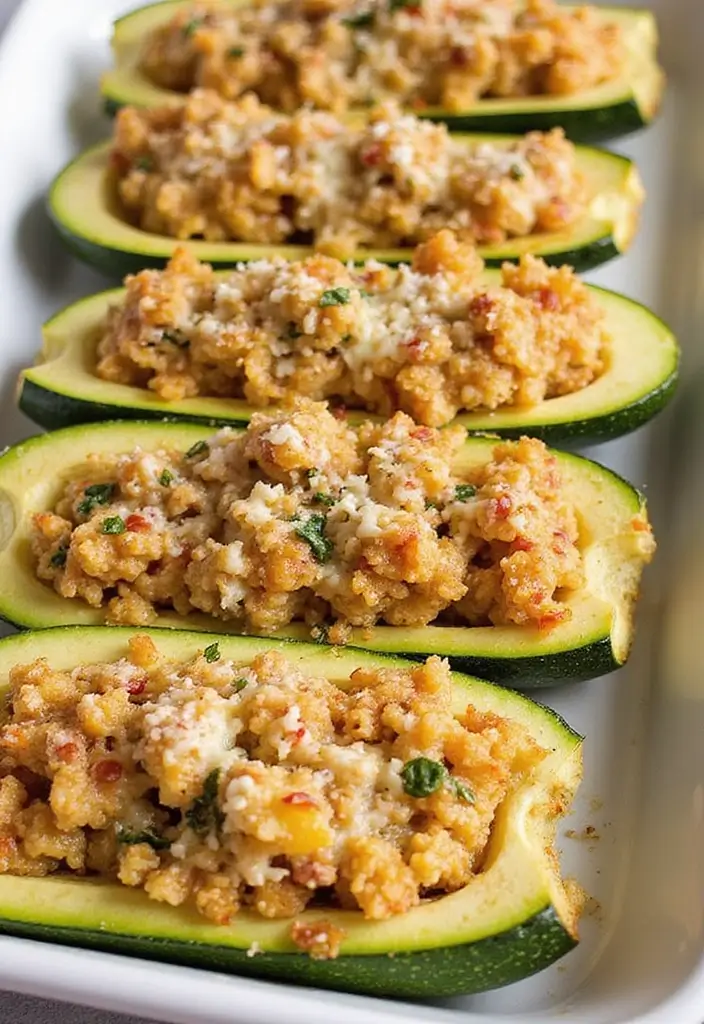 26 Mediterranean Diet Recipes Without Tomatoes (Still Delicious) - 17. Stuffed Zucchini Boats