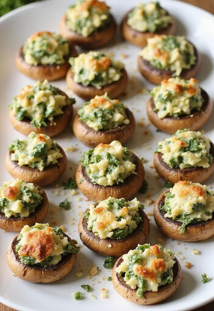 26 Mediterranean Diet Recipes Without Tomatoes (Still Delicious) - 20. Spinach and Feta Stuffed Mushrooms