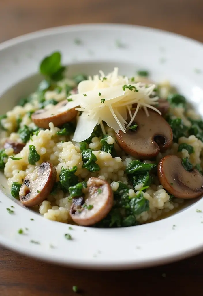 26 Mediterranean Diet Recipes Without Tomatoes (Still Delicious) - 24. Mushroom and Spinach Risotto