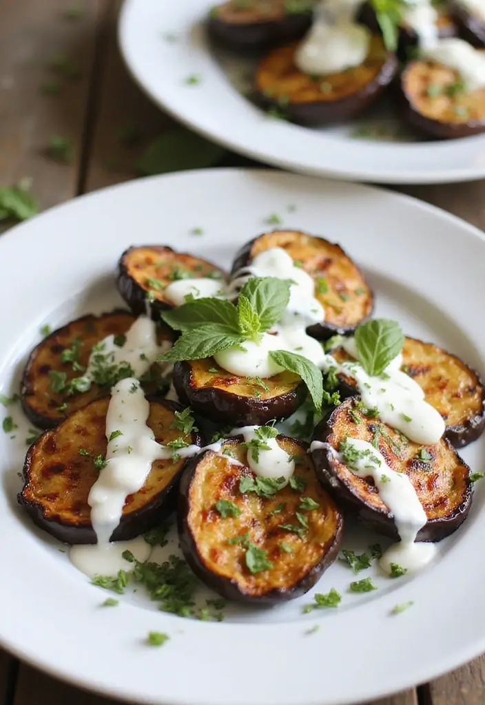 26 Mediterranean Diet Recipes Without Tomatoes (Still Delicious) - 5. Grilled Eggplant with Garlic Yogurt Sauce