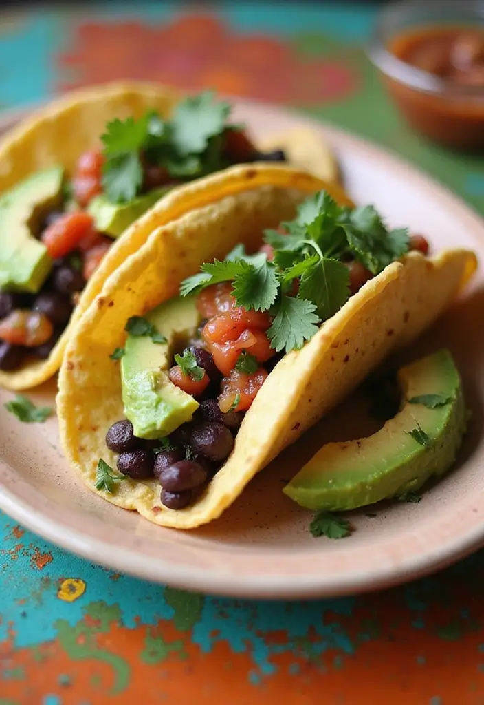 27 Mediterranean Diet Avocado Recipes for Creamy Goodness - 17. Avocado and Black Bean Tacos