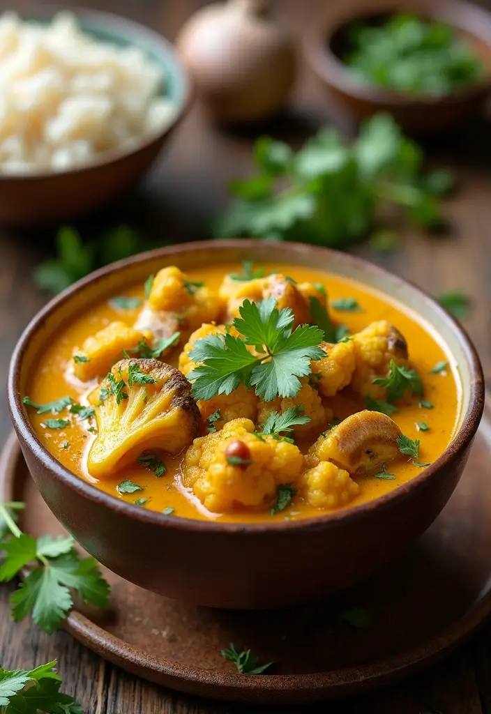 27 Mediterranean Diet Recipes with Mushrooms for Rich Flavor - 15. Cauliflower and Mushroom Curry