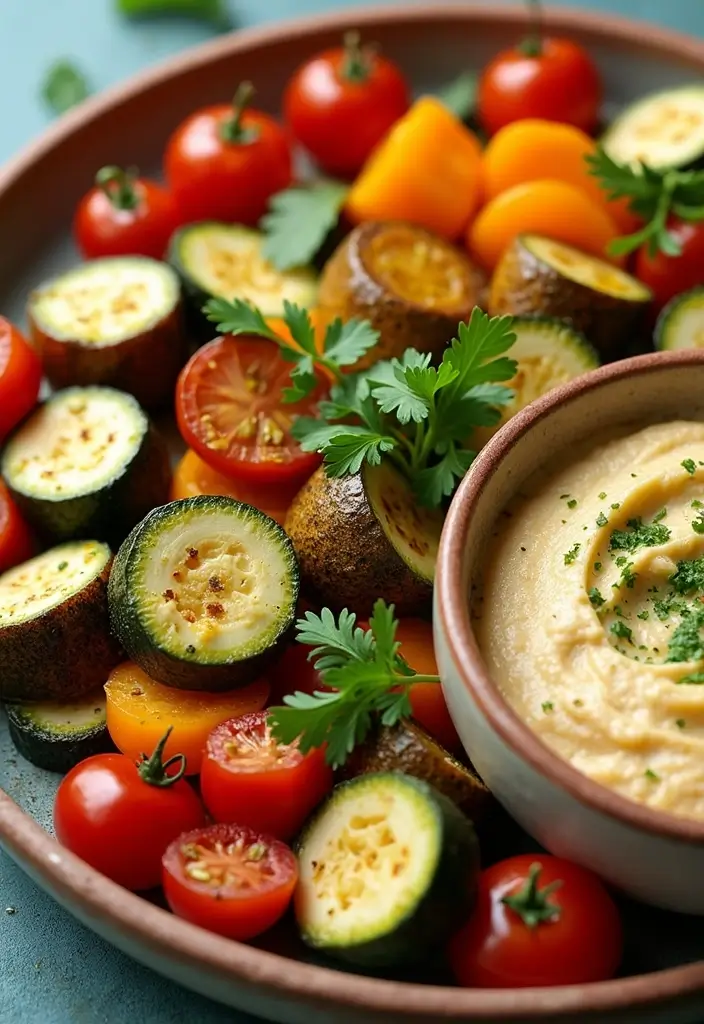28 Mediterranean Diet Meal Prep Recipes for Busy Weeks - 27. Roasted Vegetable and Hummus Plate