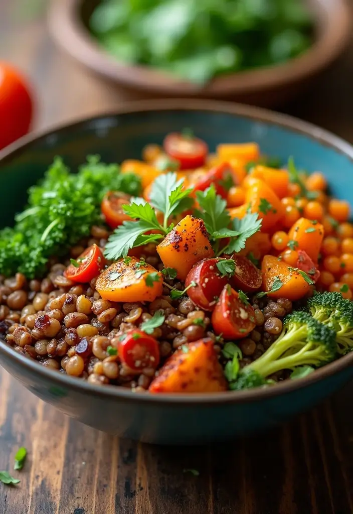 28 Mediterranean Lunch Meal Prep Recipes for a Healthy Week - 19. Lentil and Roasted Vegetable Bowl