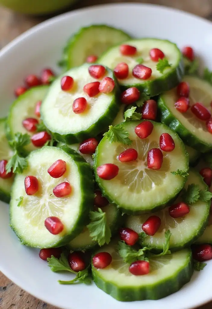 30 Mediterranean Cucumber Salad Recipes for Fresh Summer Days - 16. Cucumber and Pomegranate Salad