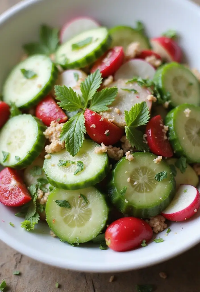 30 Mediterranean Cucumber Salad Recipes for Fresh Summer Days - 21. Cucumber and Radish Salad
