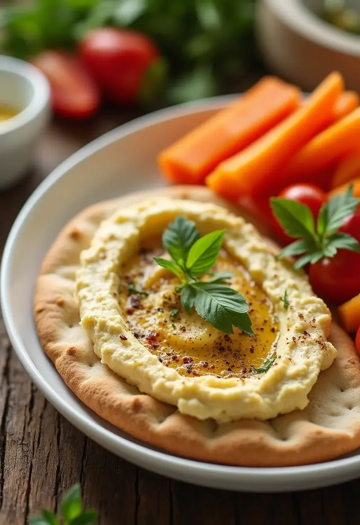 30 Mediterranean Diet Lunch Recipes to Keep You Energized 62 30 Mediterranean Diet Lunch Recipes to Keep You Energized - 10. Pita Bread with Hummus and Veggies
