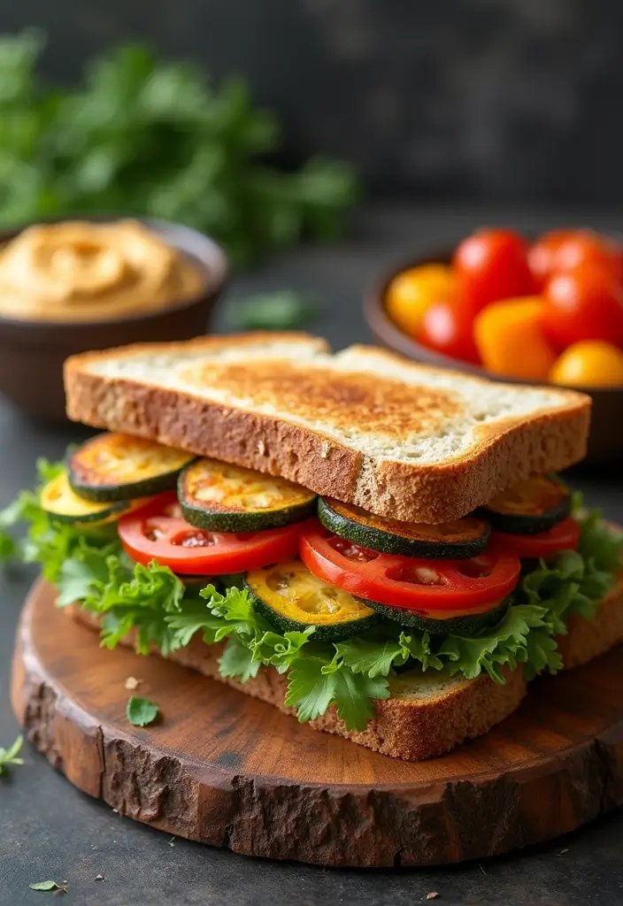 30 Mediterranean Diet Lunch Recipes to Keep You Energized 41 30 Mediterranean Diet Lunch Recipes to Keep You Energized - 7. Roasted Vegetable and Hummus Sandwich