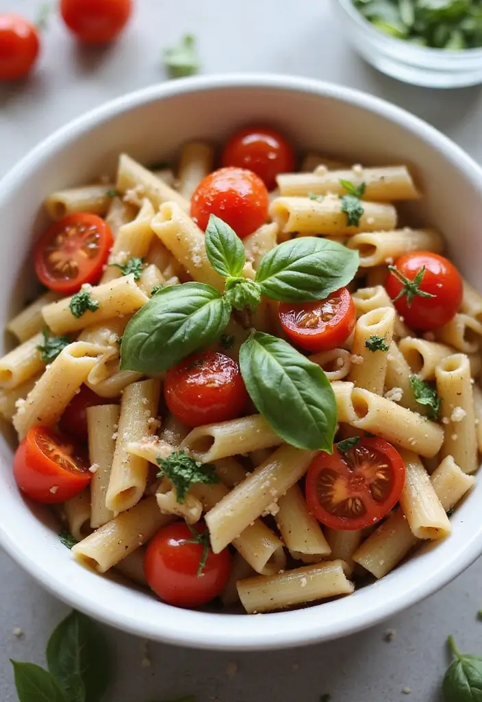 30 Mediterranean Diet Recipes to Lower Cholesterol Naturally - 12. Whole Wheat Pasta with Cherry Tomatoes and Basil
