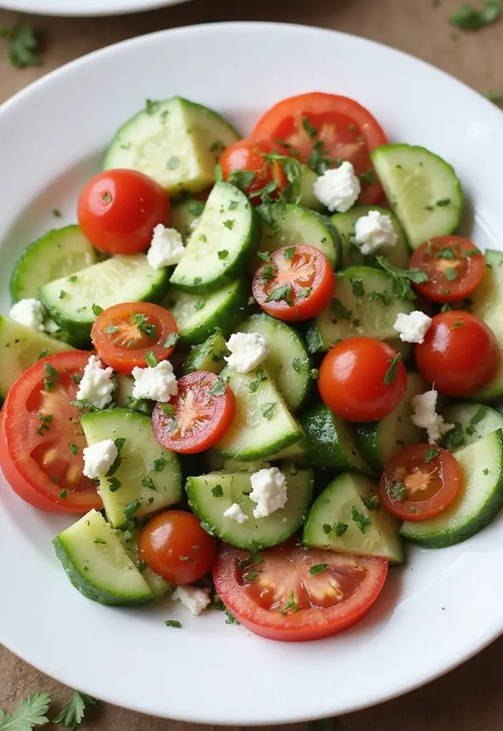 30 Mediterranean Diet Recipes to Lower Cholesterol Naturally - 14. Cucumber-Tomato Feta Salad