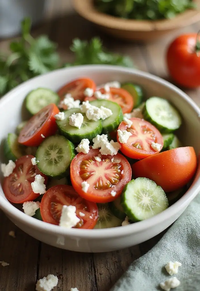 30 Mediterranean Diet Recipes to Lower Cholesterol Naturally - 23. Tomato and Cucumber Salad with Feta
