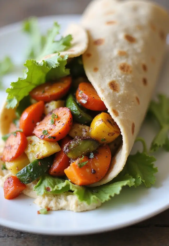30 Mediterranean Diet Recipes to Lower Cholesterol Naturally - 7. Roasted Vegetable and Hummus Wrap