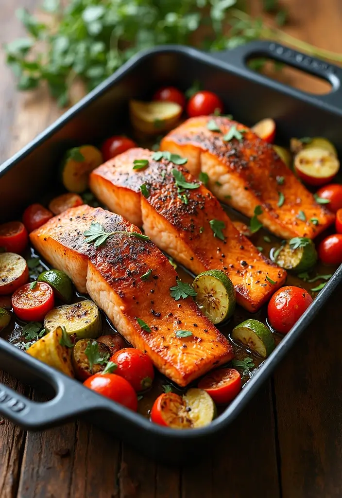 30 Mediterranean Diet Recipes with Salmon That Are Heart Healthy - 13. One-Pan Mediterranean Salmon & Veggies