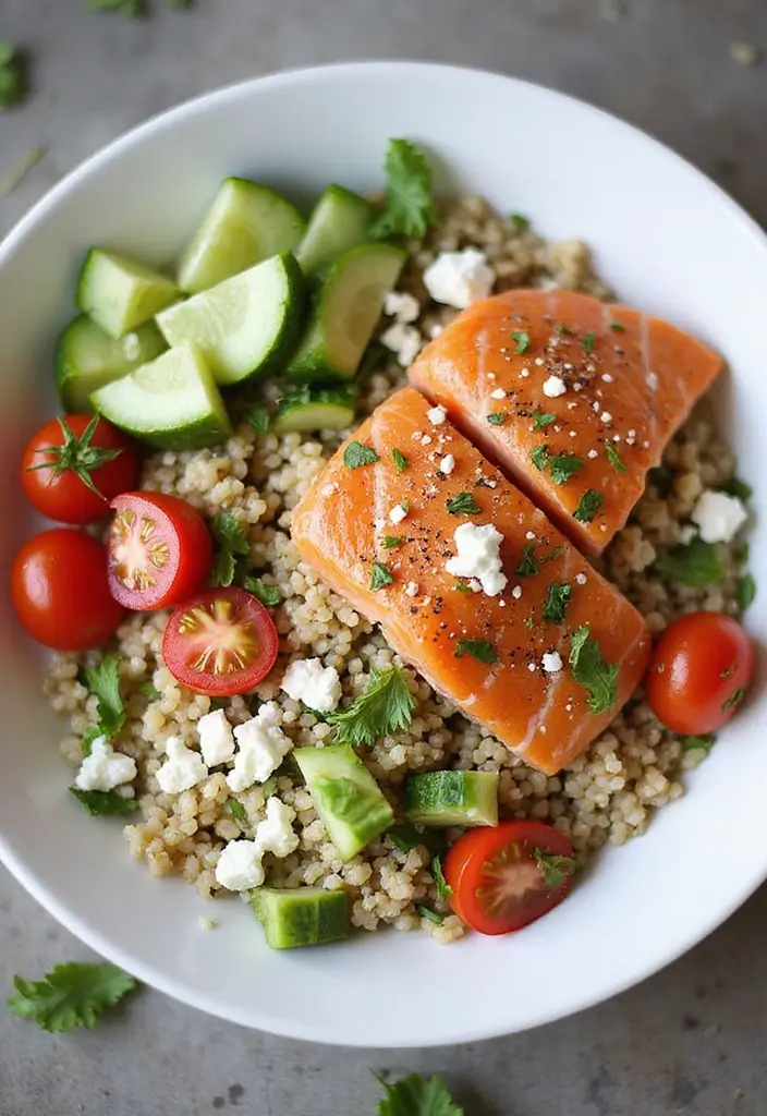30 Mediterranean Diet Recipes with Salmon That Are Heart Healthy - 16. Mediterranean Salmon Grain Bowl