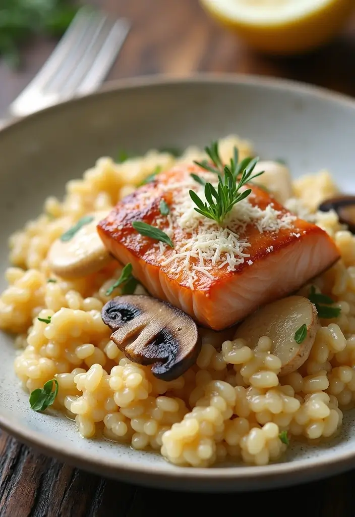 30 Mediterranean Diet Recipes with Salmon That Are Heart Healthy - 28. Salmon and Mushroom Risotto