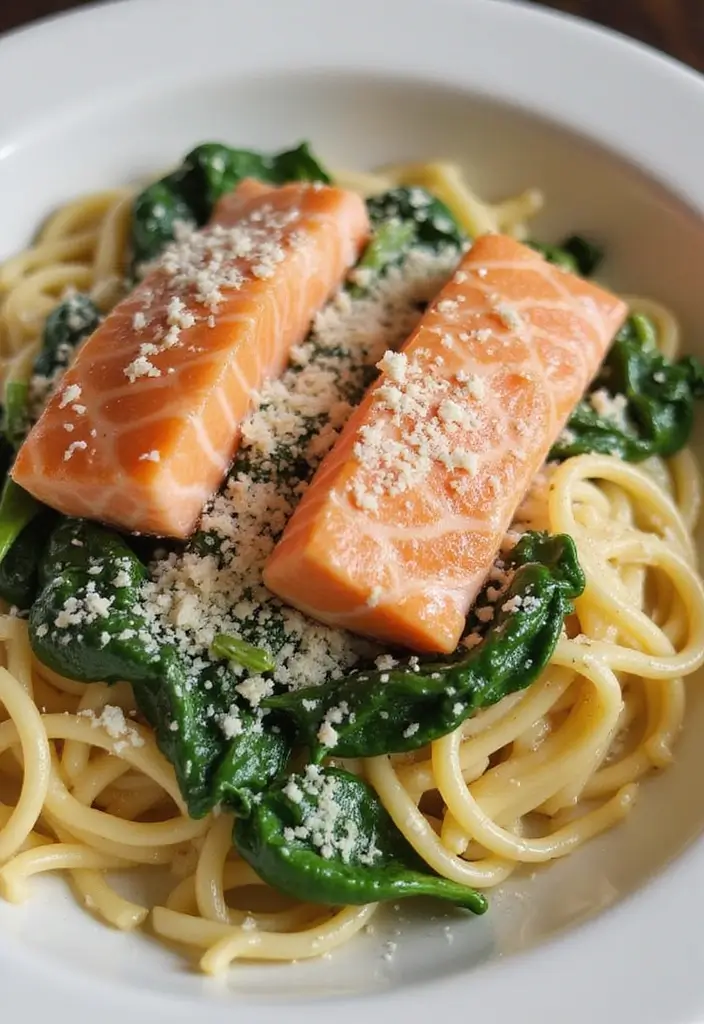 30 Mediterranean Diet Recipes with Salmon That Are Heart Healthy - 6. Creamy Salmon Pasta with Spinach