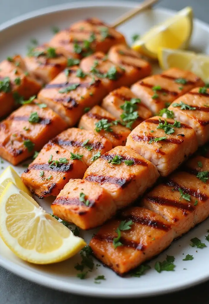 30 Mediterranean Diet Recipes with Salmon That Are Heart Healthy - 7. Lemon Garlic Salmon Skewers