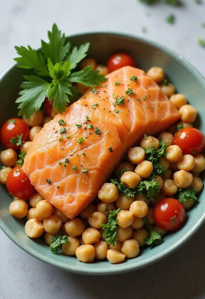 30 Mediterranean Diet Recipes with Salmon That Are Heart Healthy - 9. Salmon and Chickpea Salad