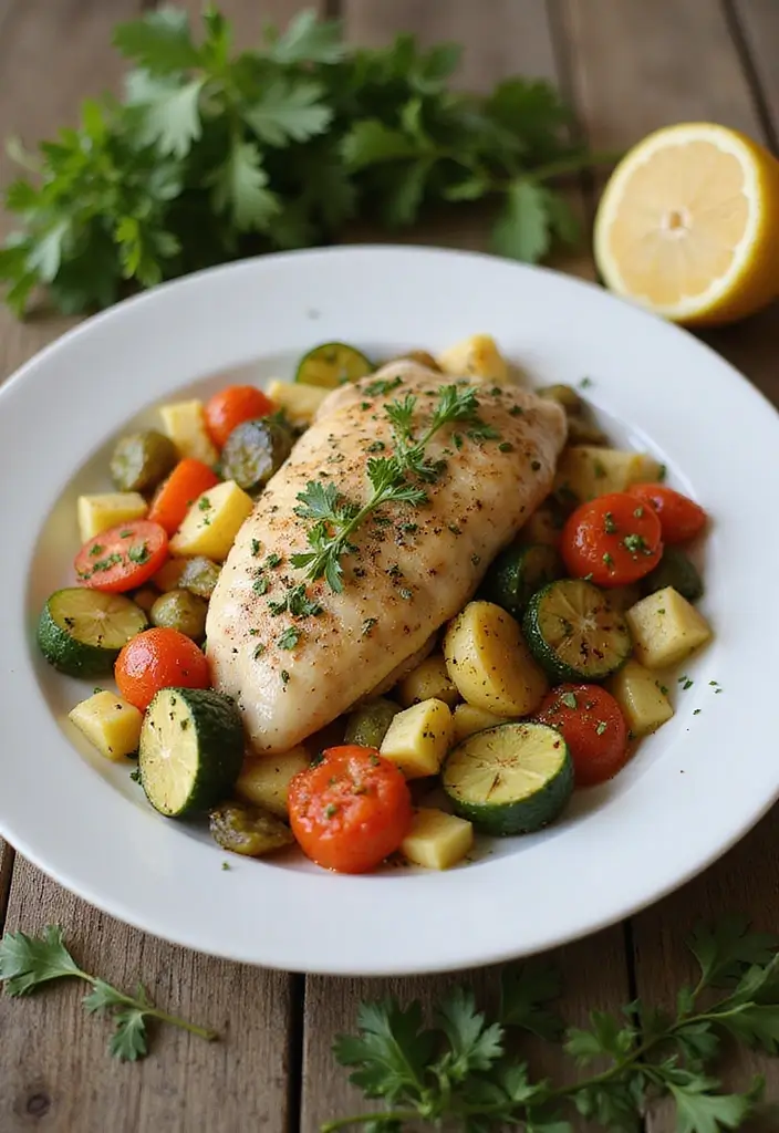 30+ Mediterranean Diet Slow Cooker Dinners Featuring Greek Chicken - 1. Lemon Herb Greek Chicken with Seasonal Veggies