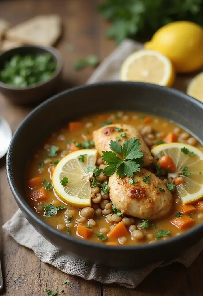 30+ Mediterranean Diet Slow Cooker Dinners Featuring Greek Chicken - 10. Greek Chicken and Lentil Soup