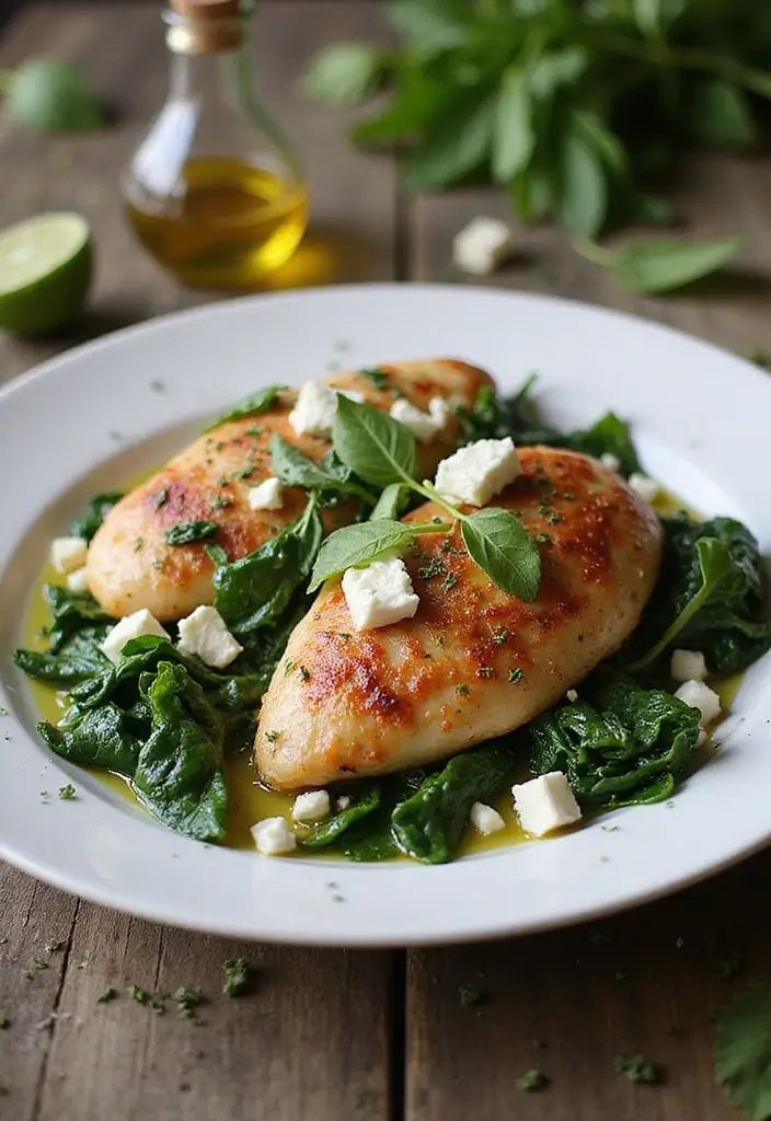 30+ Mediterranean Diet Slow Cooker Dinners Featuring Greek Chicken - 11. Greek Chicken with Spinach and Feta