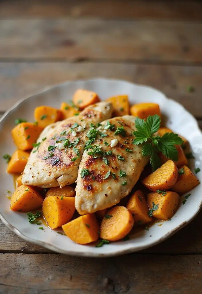 30+ Mediterranean Diet Slow Cooker Dinners Featuring Greek Chicken - 27. Greek Chicken with Sweet Potatoes