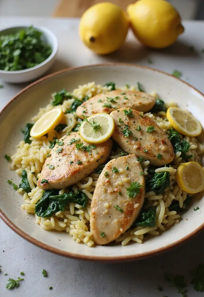 30 Mediterranean One-Pan Chicken Recipes for Easy Dinners 121 30 Mediterranean One-Pan Chicken Recipes for Easy Dinners - 21. One-Pan Chicken and Lemon Orzo with Spinach