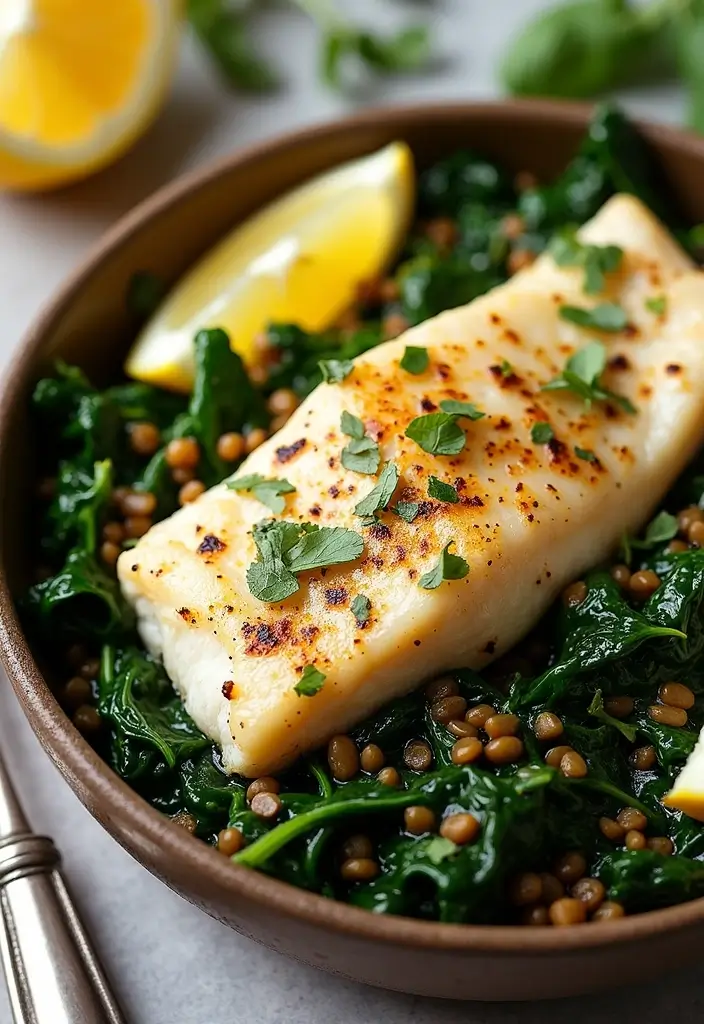 30 Mediterranean Sea Bass Recipes for Seafood Lovers 114 30 Mediterranean Sea Bass Recipes for Seafood Lovers - 18. Mediterranean Sea Bass over Spinach and Lentils