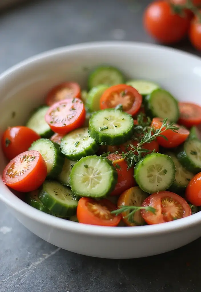 30 Mediterranean Side Dish Recipes That Steal the Spotlight - 17. Cucumber and Tomato Salad