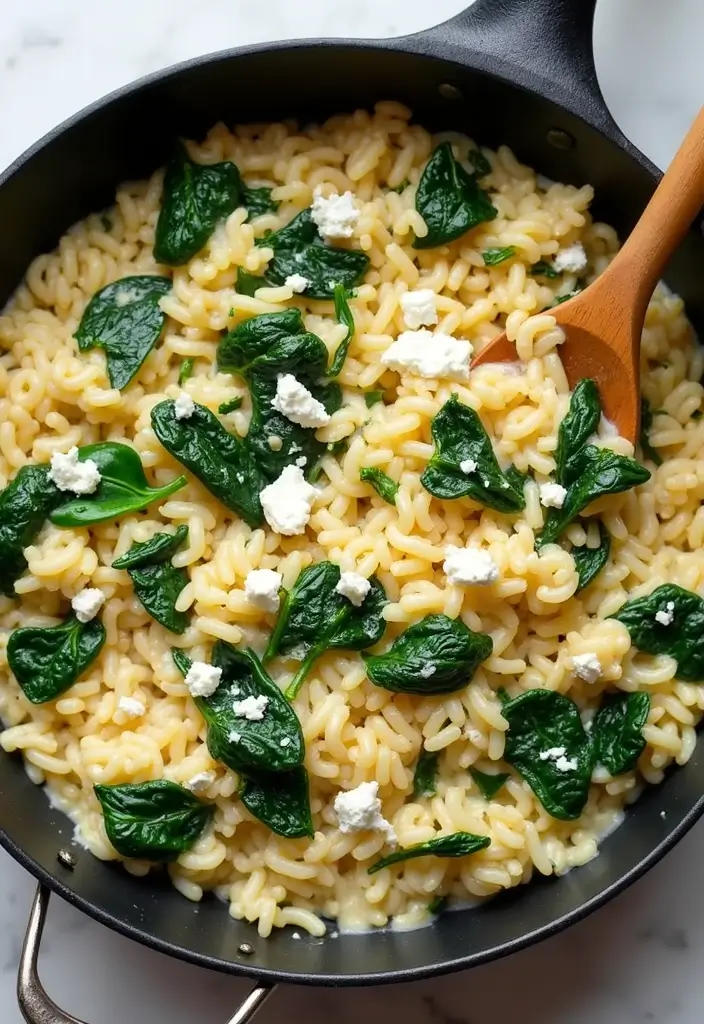 30 One-Pan Mediterranean Recipes for Quick and Easy Meals - 8. One-Pan Spinach and Feta Orzo